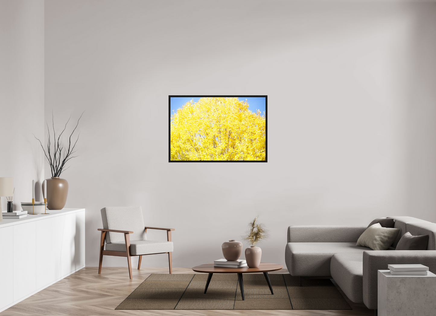 45 x 30″, Floater Frame Spring Yellow Tree