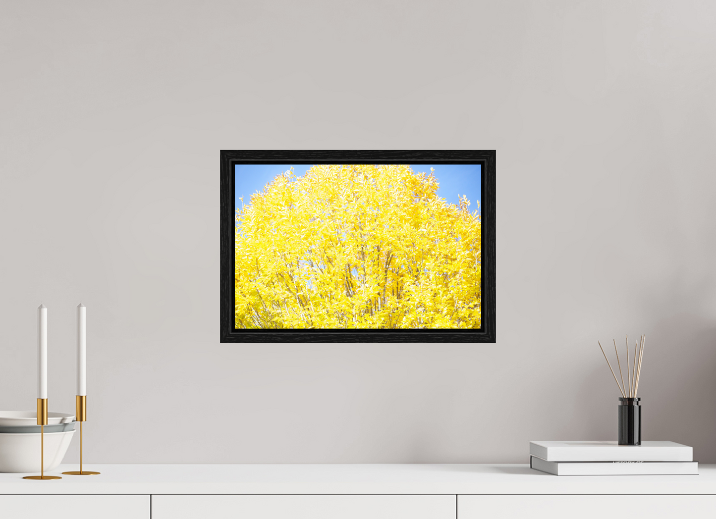 15 x 10″, Floater Frame Spring Yellow Tree