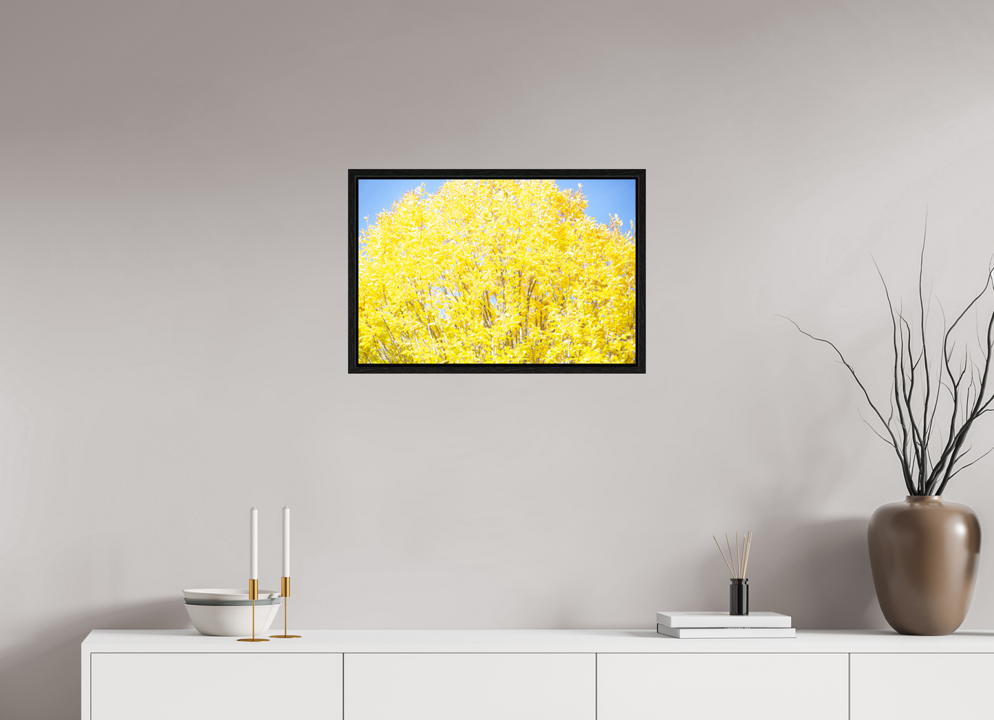 24 x 16″, Floater Frame Spring Yellow Tree