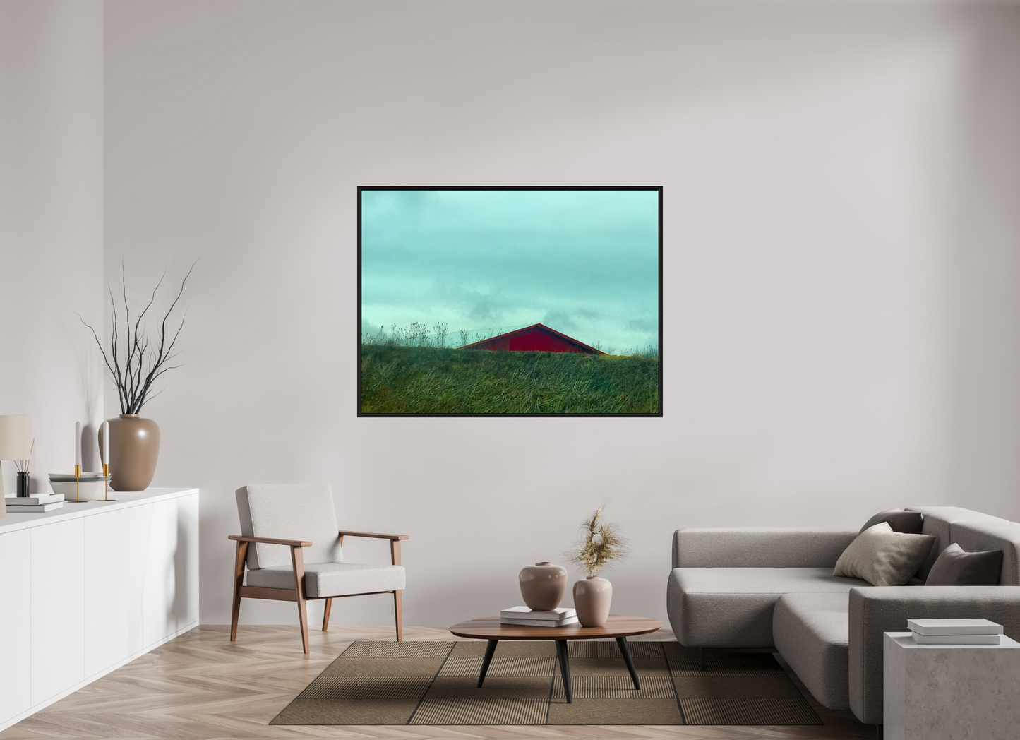 60 x 45″, Floater Frame Tip of the Red Barn